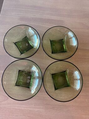 Vintage Hazel Atlas Colony Square Green Glass Salad Bowls /Set of 4